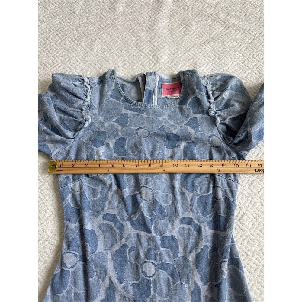 NWOT Kate Spade NY Sheath Floral Denim Puff Long Sleeves Crew Neck Dress Sz 00 - Picture 4 of 9